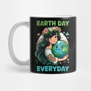 Earth Day Everyday Save the Planet Cute Girl Floral Earth Day 2024 Mug